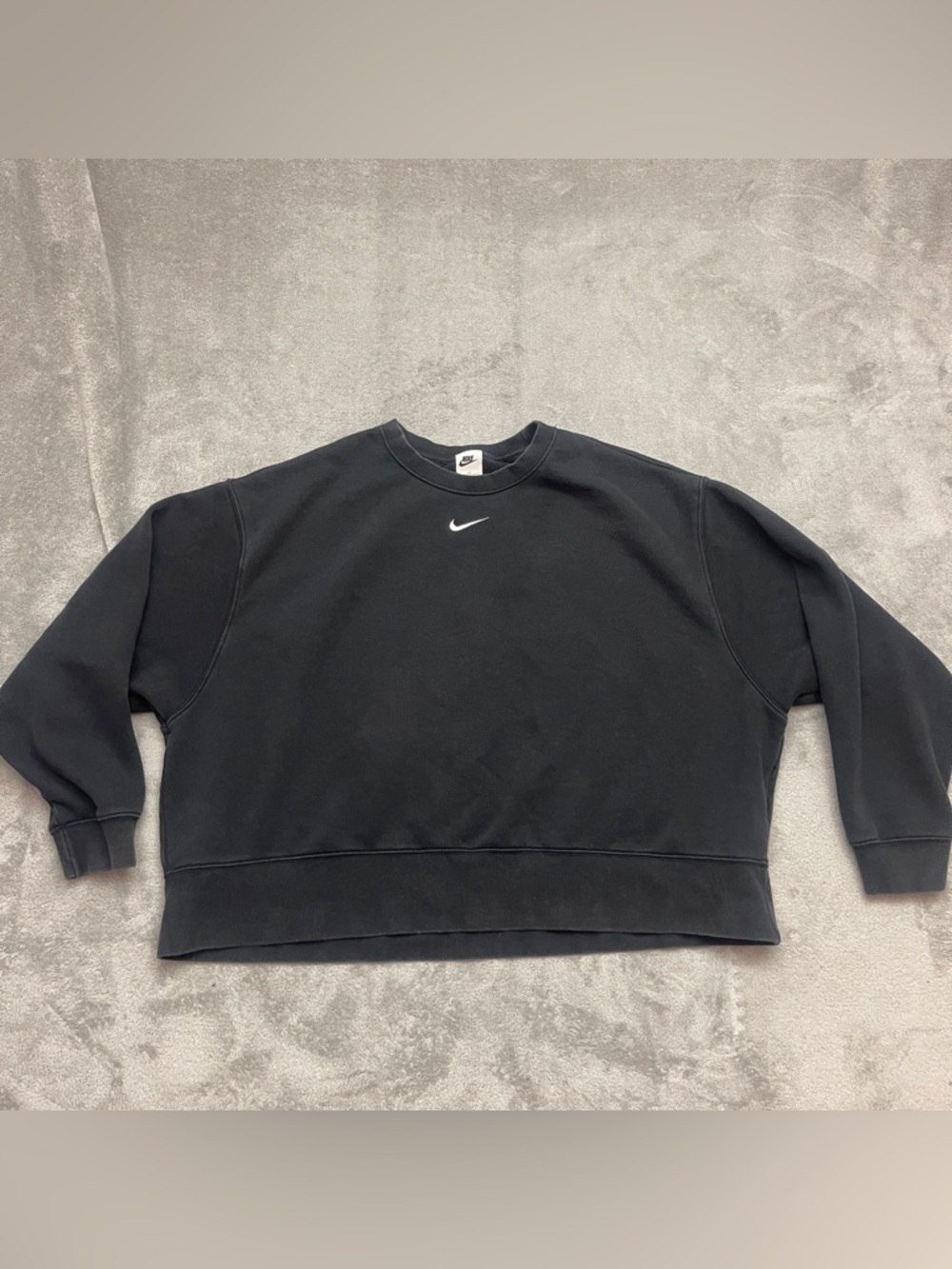 Nike Phoenix Fleece Cropped Crewneck Sweatshirt Size 2X Black Center Logo - Picture 1 of 9